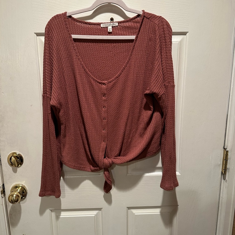 Express waffle knit tie front top